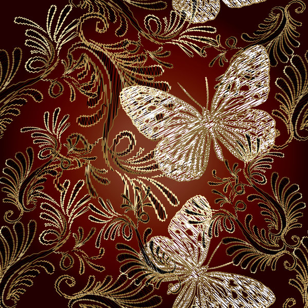 Butterflies with luxury pattern vectors material