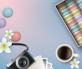 Camera and coffee background vector