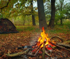 Camping tents and bonfire Stock Photo
