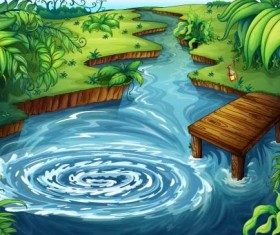 Cartoon forest landscape vector 01