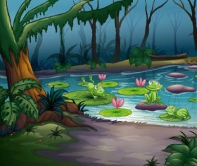 Cartoon forest landscape vector 02