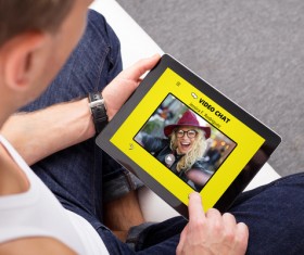 Chat with girlfriend video Stock Photo