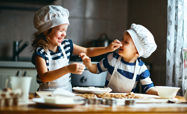 Children playing in the kitchen Stock Photo free download