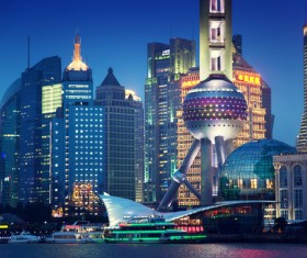 China Shanghai Pearl Tower Night Stock Photo
