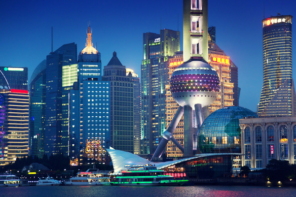 China Shanghai Pearl Tower Night Stock Photo