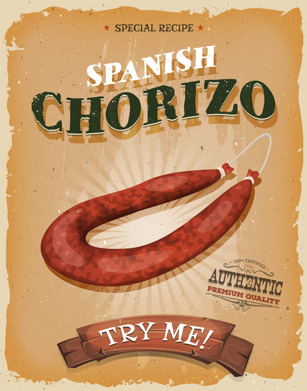 Chorizo poster and barbecue retro vector
