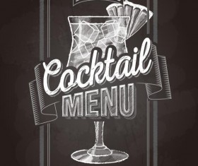 Cocktail menu cover with chalkboard and chalk drawing vector 01