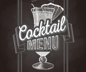 Cocktail menu cover with chalkboard and chalk drawing vector 02