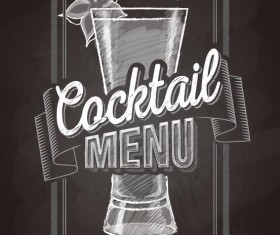 Cocktail menu cover with chalkboard and chalk drawing vector 03
