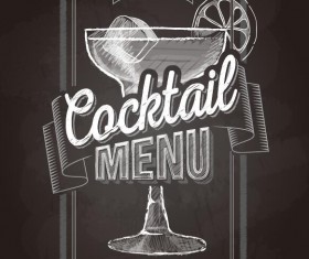 Cocktail menu cover with chalkboard and chalk drawing vector 04