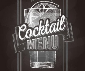 Cocktail menu cover with chalkboard and chalk drawing vector 05