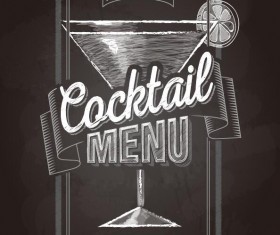 Cocktail menu cover with chalkboard and chalk drawing vector 06