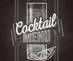 Cocktail menu cover with chalkboard and chalk drawing vector 07