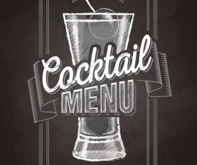 Cocktail menu cover with chalkboard and chalk drawing vector 08