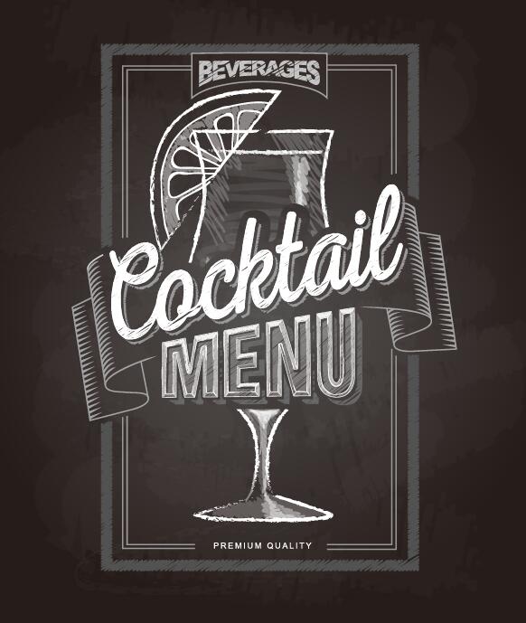 Cocktail menu cover with chalkboard and chalk drawing vector 09