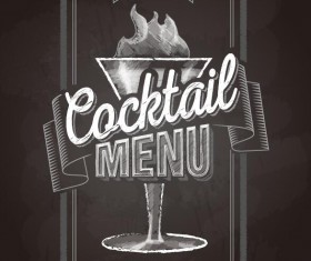 Cocktail menu cover with chalkboard and chalk drawing vector 11