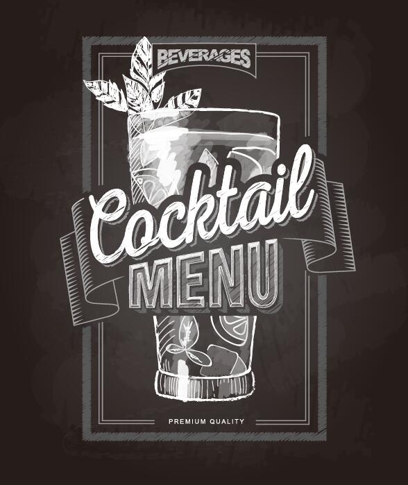 Cocktail menu cover with chalkboard and chalk drawing vector 12