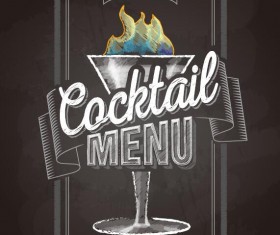 Cocktail menu cover with chalkboard and chalk drawing vector 13
