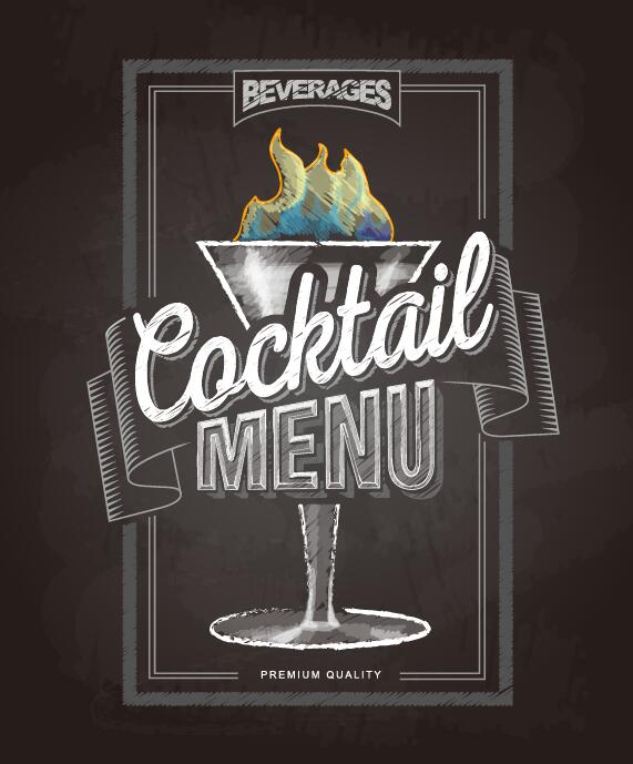 Cocktail menu cover with chalkboard and chalk drawing vector 13