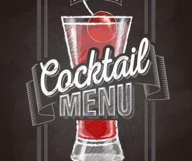 Cocktail menu cover with chalkboard and chalk drawing vector 14