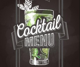 Cocktail menu cover with chalkboard and chalk drawing vector 15