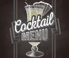 Cocktail menu cover with chalkboard and chalk drawing vector 16