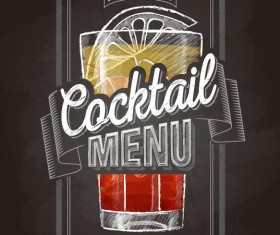 Cocktail menu cover with chalkboard and chalk drawing vector 17