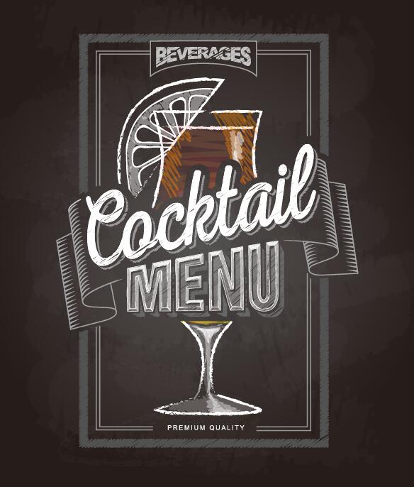 Cocktail menu cover with chalkboard and chalk drawing vector 18