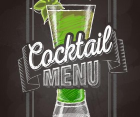 Cocktail menu cover with chalkboard and chalk drawing vector 19