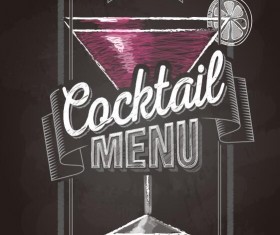 Cocktail menu cover with chalkboard and chalk drawing vector 20