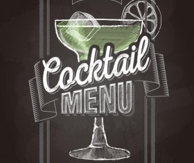 Cocktail menu cover with chalkboard and chalk drawing vector 21