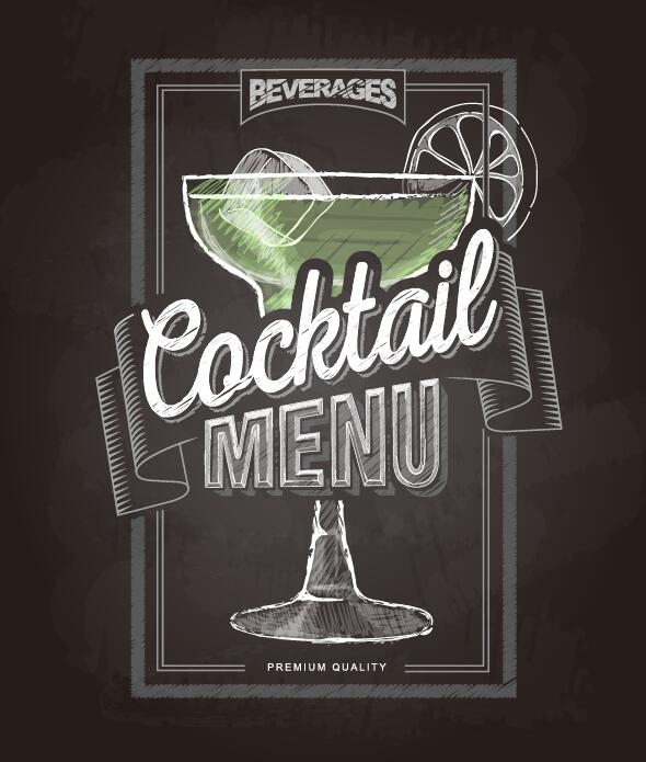 Cocktail menu cover with chalkboard and chalk drawing vector 21
