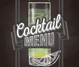 Cocktail menu cover with chalkboard and chalk drawing vector 22