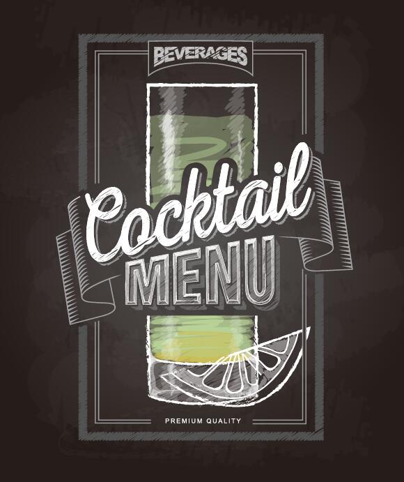 Cocktail menu cover with chalkboard and chalk drawing vector 22