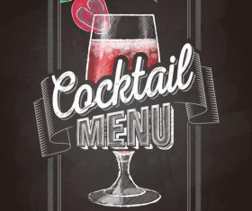 Cocktail menu cover with chalkboard and chalk drawing vector 24