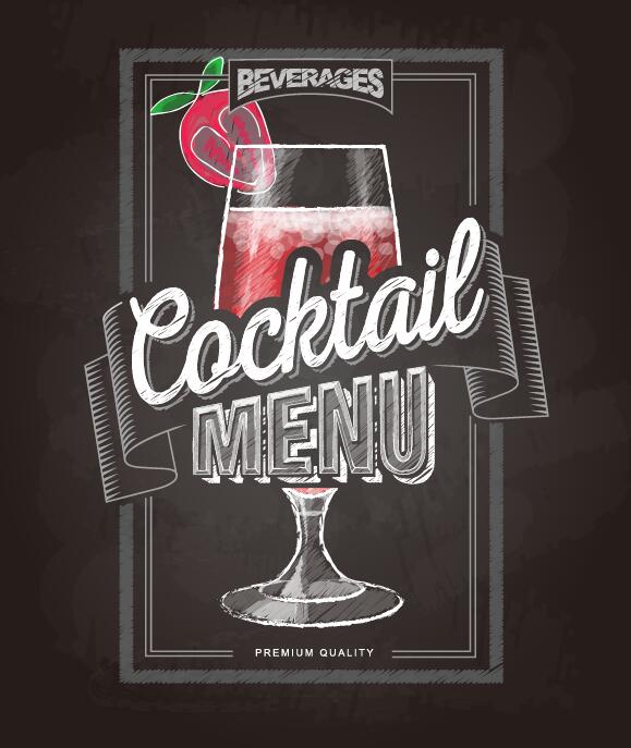 Cocktail menu cover with chalkboard and chalk drawing vector 24