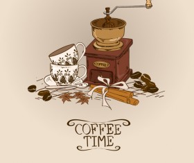 Coffee time poster hand drawn design vector 02