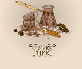 Coffee time poster hand drawn design vector 03