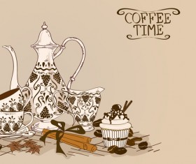 Coffee time poster hand drawn design vector 05