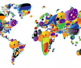 Colored map with travel elements vector