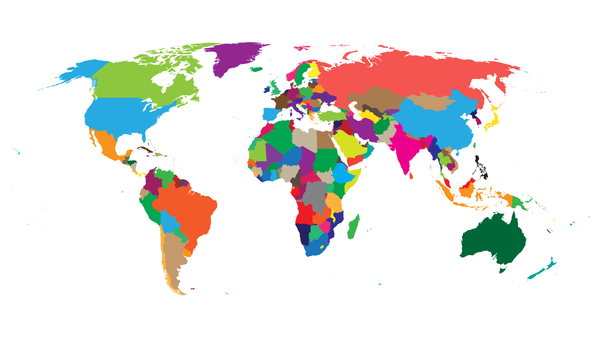 Colored world map design vector set 04