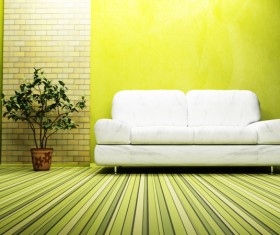 Colorful living room with green plants HD picture