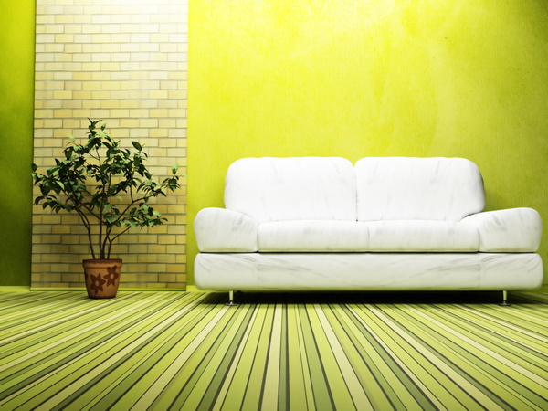 Colorful living room with green plants HD picture