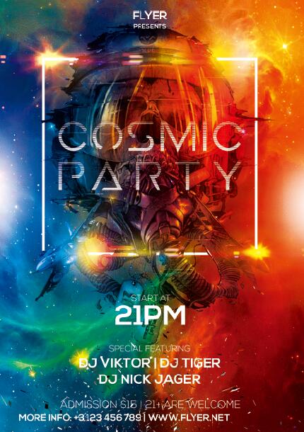 Cosmic party flyer PSD template
