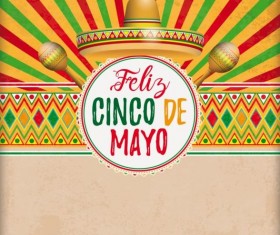 Cover Retro Sun Mexican Ornaments Sombrero Maracas vecor