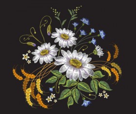 Creative embroidery flowers vector material 01