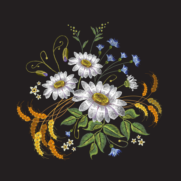 Creative embroidery flowers vector material 01
