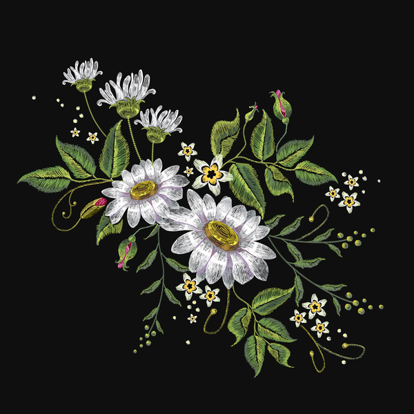 Creative embroidery flowers vector material 04