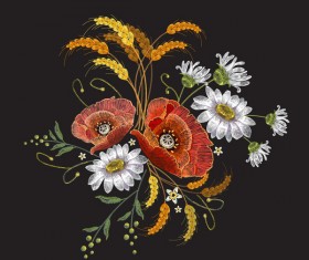Creative embroidery flowers vector material 05
