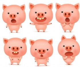 Cute pink pigs vector set 01